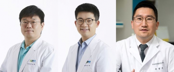 왼쪽부터 순천향대천안병원 박삼엘 유익동 교수, 순천향의생명연구원(SIMS) 문종석 교수